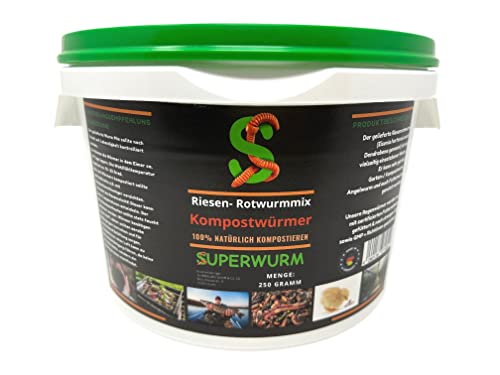 SUPERWURM Kompostwurm-Mix 250g (ca.300 St.) - Riesen-Rotwurmmix mit lebenden...
