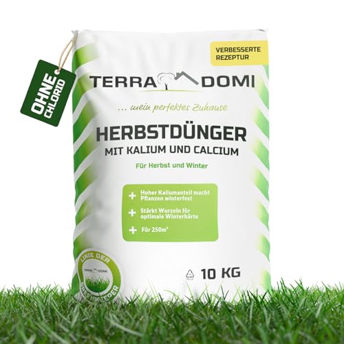TerraDomi Rasendünger Herbst 10kg für 250m² | ohne Chlorid | Kalium Dünger...