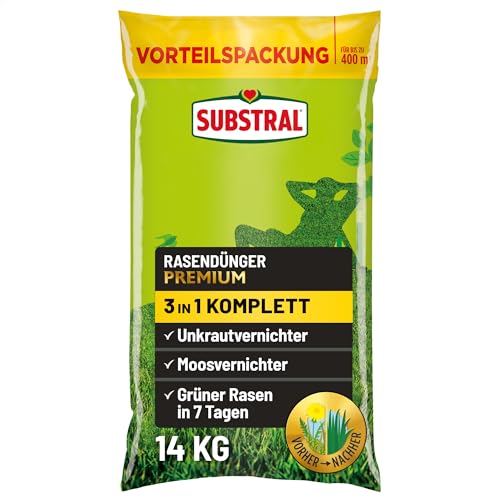 Substral 3in1 Komplettrasendünger, 14 kg für 400m² Rasenfläche, mit...