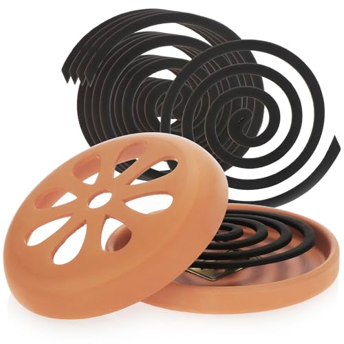com-four® 6X Anti-Mücken-Spirale mit 1x Terrakotta-Behälter - Mückenkreisel...