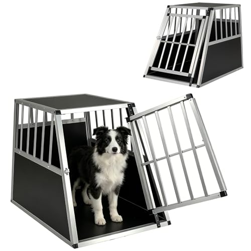 GYMAX Hundetransportbox Alu, Hundebox Auto Kofferraum mit Sicherheitsverschluss,...