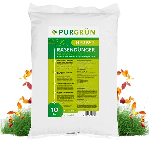 Purgrün Premium Herbstrasendünger 10kg, Organisch-Mineralischer Herbstdünger,...