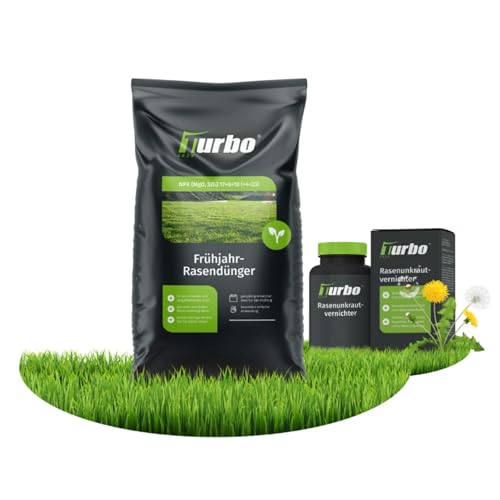 Turbogrün Rasendünger mit Unkrautvernichter, 500m²-Bundle, gesunder Rasen...