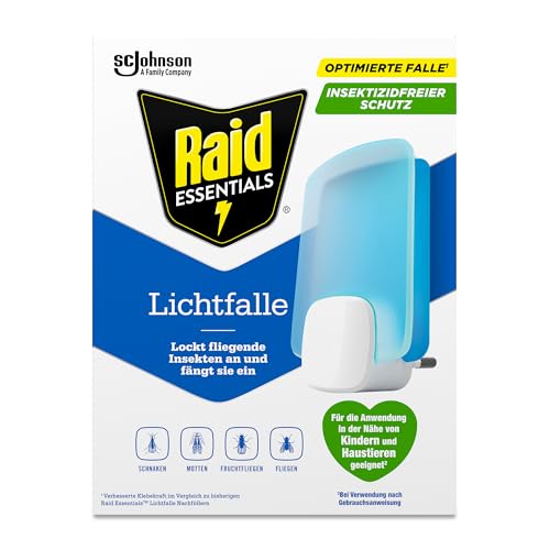 Raid Essentials LED Lichtfalle für Fliegen, Fruchtfliegen & Motten, 24/7...