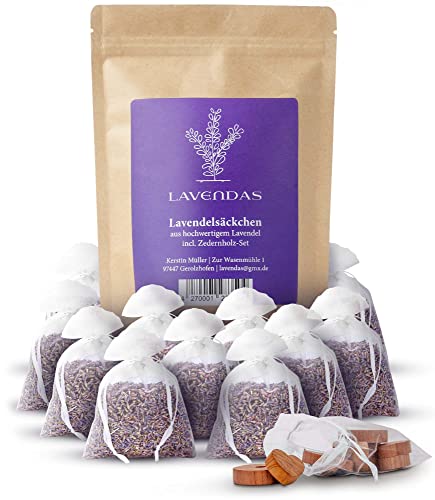 Lavendas 10 x Lavendelsäckchen & Zedernholz Set | Duft für Kleiderschrank |...