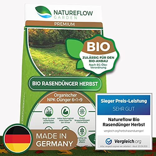 Natureflow Premium Organischer Herbstrasendünger - 12,5kg Bio Rasendünger...
