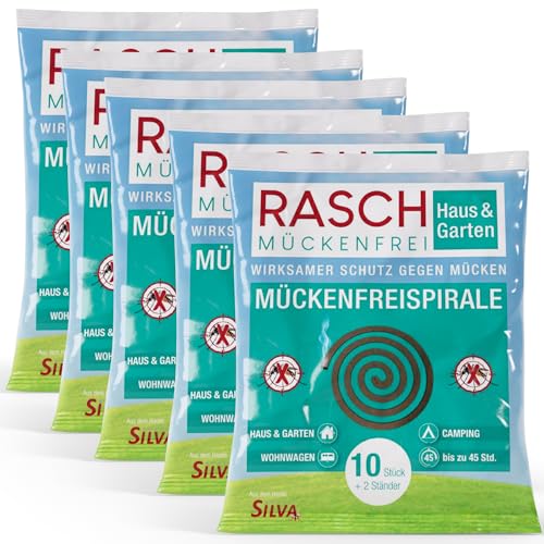 RASCH® Mückenfreispirale – 5 x 10 Stück [inkl. Halter + Ständer] –...