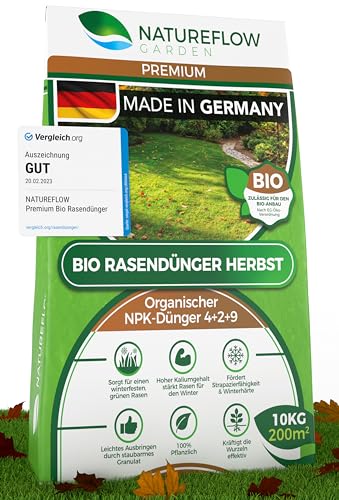 Herbstdünger Rasen Bio 10kg - Premium Rasendünger speziell für den Herbst...