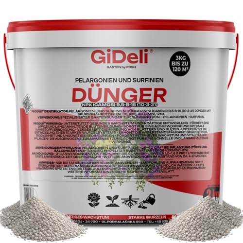 GiDeli Dünger für Pelargonien und Surfinien 3kg im Eimer - Pflanzendünger...