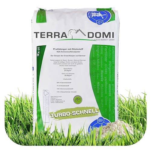 TerraDomi Turbo Rasendünger Frühjahr 25 kg, Ammonsulfatsalpeter N26...