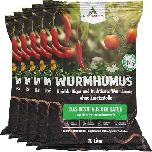 Alpenwurm Wurmhumus 50L | Wurmkompost pur | organischer Dünger | Bio Dünger...