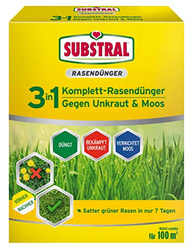 Substral 3 in 1 Komplett Rasendünger mit Unkrautvernichter und Moosvernichter,...