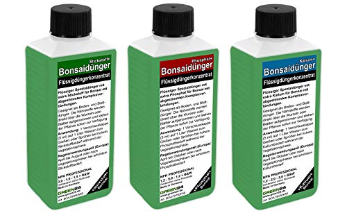 Bonsai Dünger SET mit 3 Profi Flüssigdüngern für alle Wachstumsphasen N+P+K...