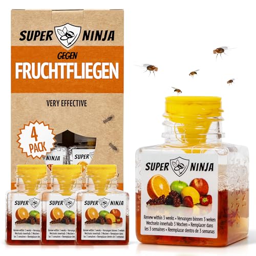 Super Ninja Fruchtfliegenfalle für Innenbereich – 4er-Pack, Wirksame...