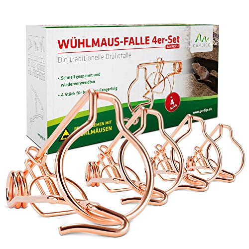 GARDIGO® Wühlmausfalle 4er Set Bayrische Form aus Kupfer I 5,5 x 8 x 15,5 cm I...