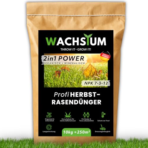 Rasendünger 10kg Herbst, organisch mineralisch, Kalium Dünger für starke...