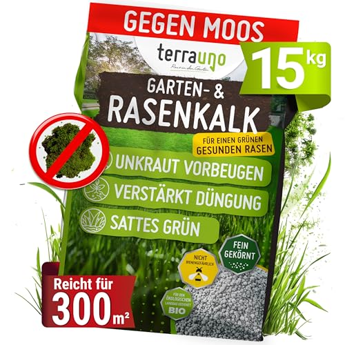 TerraUno Rasenkalk Frühjahr gegen Moos & Unkraut, Moosfreier Rasen in 14 Tagen,...
