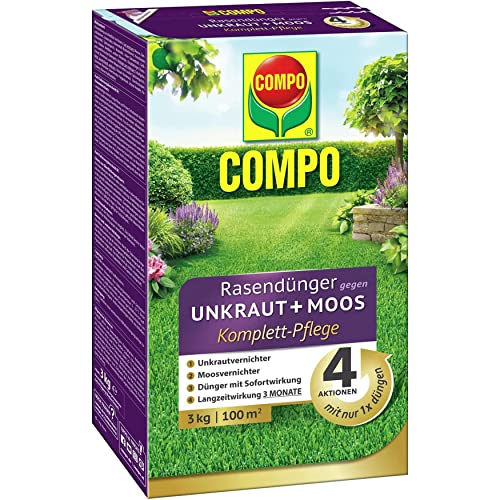 COMPO Rasendünger gegen Unkraut+Moos Komplett-Pflege, Rasendünger mit...
