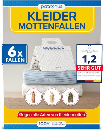 Patronus Kleidermottenfalle [6 Stück] - effektiver Mottenschutz für...
