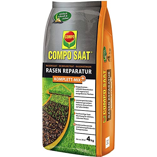 COMPO SAAT Rasen Reparatur Komplett-Mix+, Rasensamen, Keimsubstrat,...