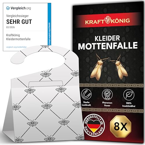 KRAFTKÖNIG Mottenschutz für Kleiderschrank VERGLEICHSSIEGER – 8X Premium...