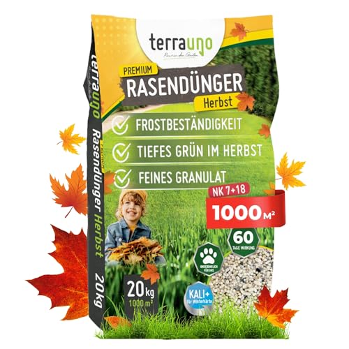 TerraUno Premium Herbstdünger Rasen, gesunder Rasen verdrängt Moos & Unkraut,...