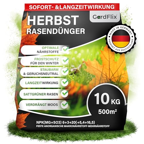 Gardflix Herbstdünger Rasen Langzeitwirkung (10kg Sack für 500m²) |...