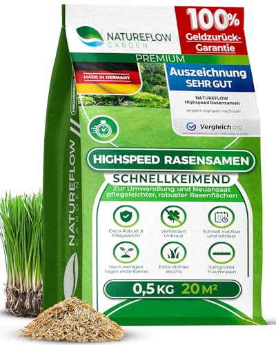 Rasensamen schnellkeimend Sommer 0,5kg 20qm - TEST SEHR GUT - Schnell wachsende...