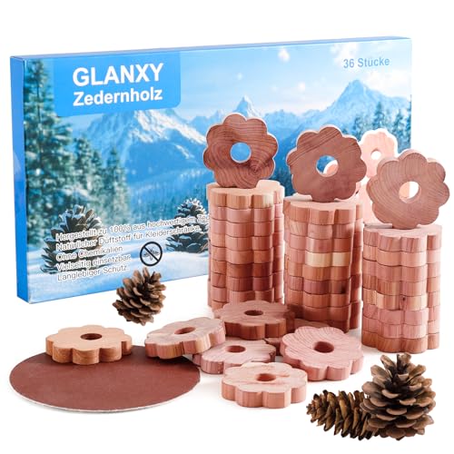 Zedernholz Mottenringe Ringe 36 Stück | GLANXY Premium Mottenschutz für...