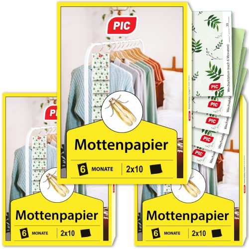 PIC Mottenpapier 3x2x10 - Mottenpapier für Kleiderschrank und Schublade -...