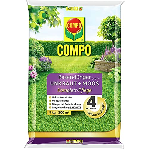 COMPO Rasendünger gegen Unkraut + Moos Komplett-Pflege Rasendünger mit...