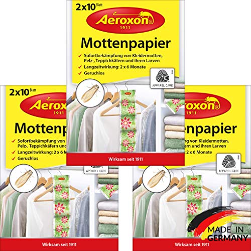 Aeroxon - Mottenpapier - 3x20 Stück - gegen Motten, Käfer und Larven -...