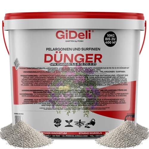 GiDeli Dünger für Pelargonien und Surfinien 10kg im Eimer - Pflanzendünger...