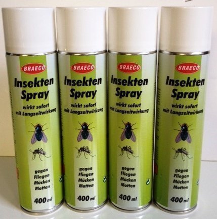 Braeco 4 x Insektenspray 400 ml Mücken Abwehr Fliegen,Mücken Motten