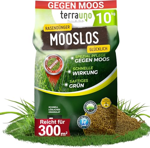 TerraUno Rasendünger Frühjahr Mooslos Glücklich, Moosfrei in 3 Tagen, 10 kg...