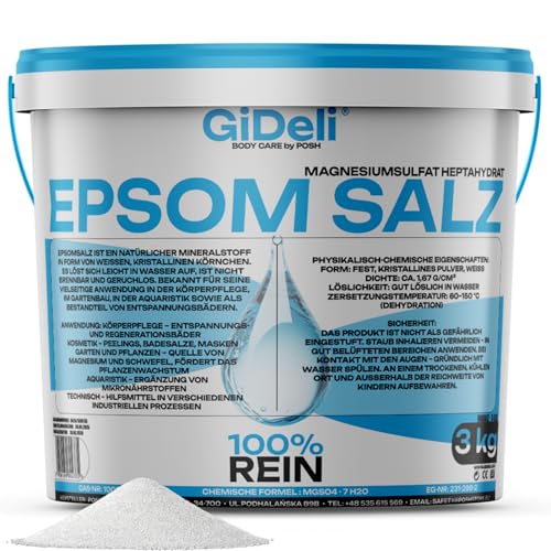 GiDeli Epsom salz 3 kg im Eimer - Bittersalz für Entspannendes Fußbad und...