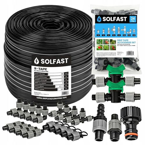 SOLFAST Tropfschlauch Set 100m 16mm 20cm Abstand 1,5L/h – Bewässerungssystem...