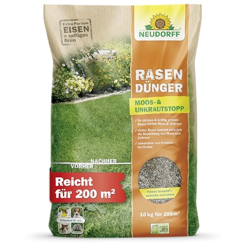 Neudorff RasenDünger Moos- und UnkrautStopp 10 kg für 200 m² mit Eisen und...