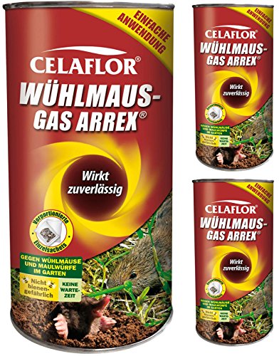 3 x 250 g Celaflor Wühlmaus-Gas Arrex Maulwurf Vergrämungs Vertreibungsmittel