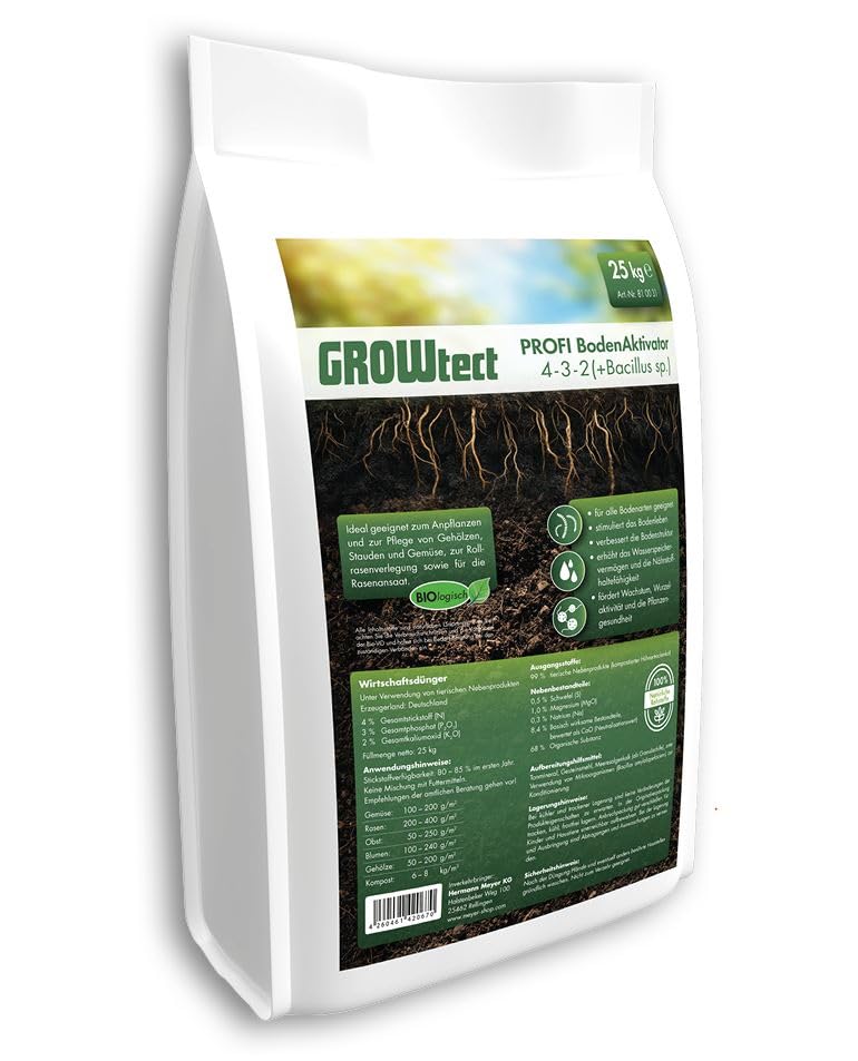 GROWtect PROFI Bodenaktivator 25kg – Organischer Dünger 4-3-2 mit Bacillus...